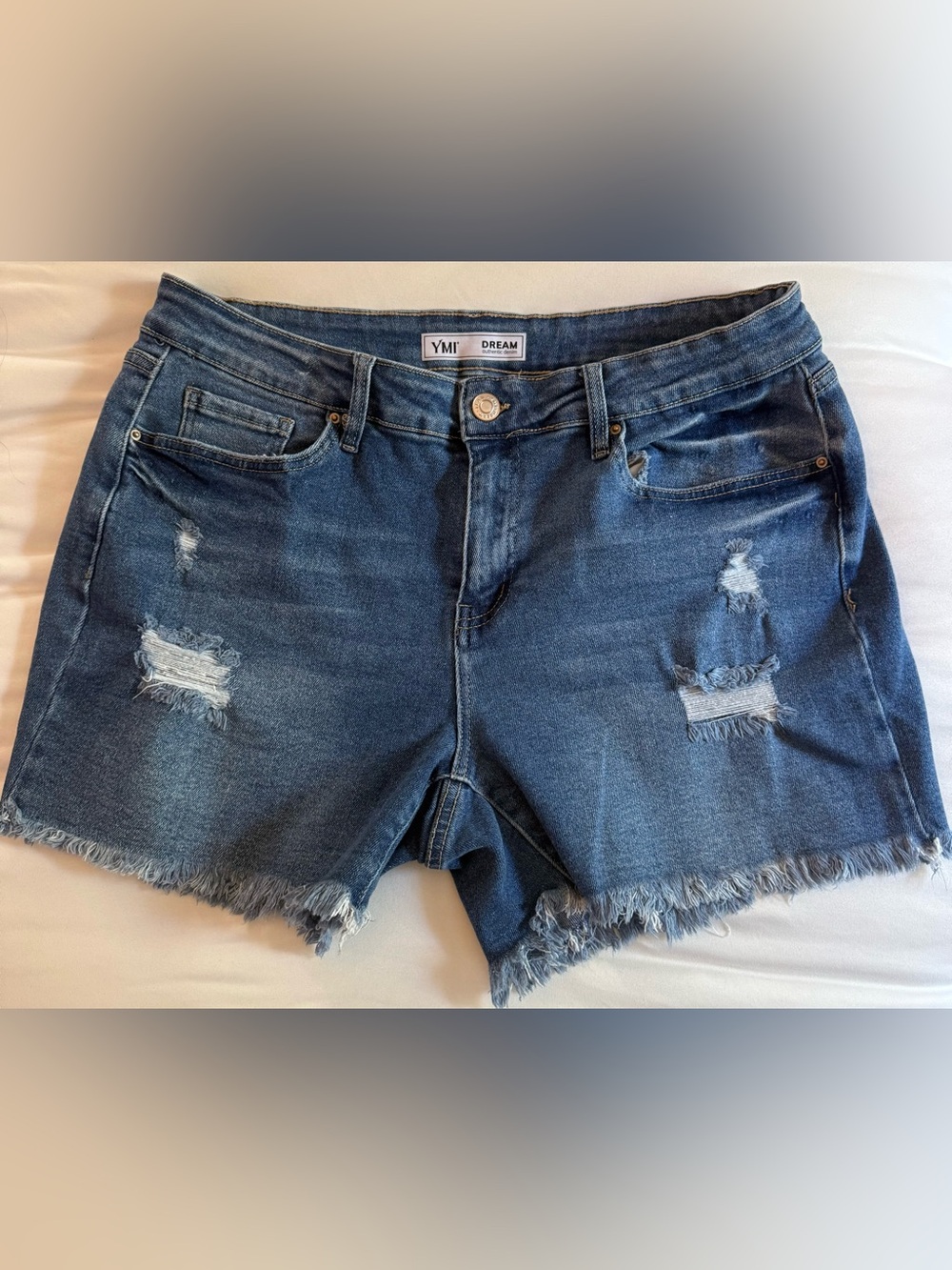 YMI Dream Frayed Distressed Denim Shorts in Blue